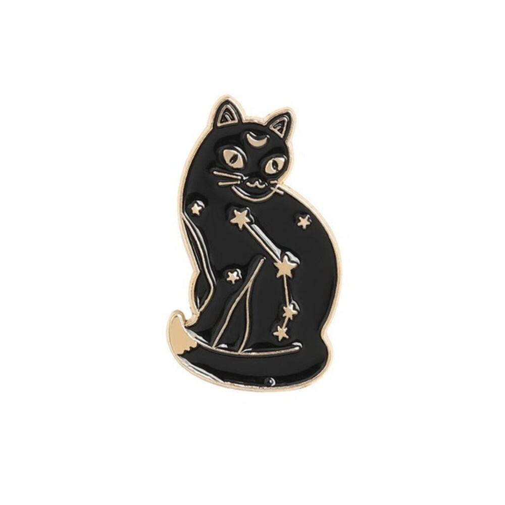 Black/Gold‎ Constellation Cat Enamel Lapel Pin NWOT
